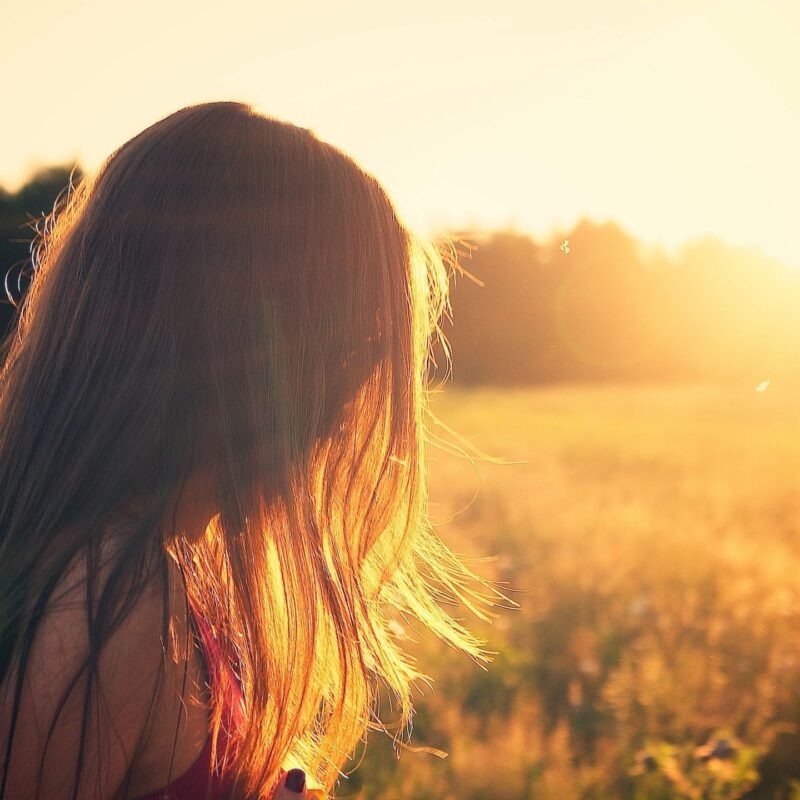 Person walking in a field