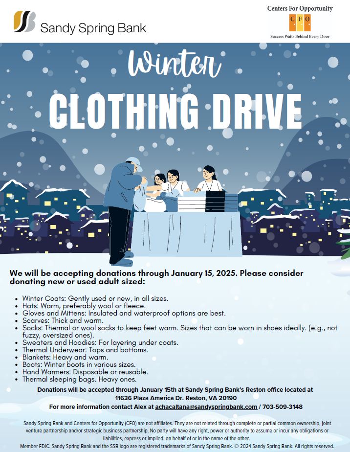 Sandy Spring Bank’s Winter Clothing Drive for CFO